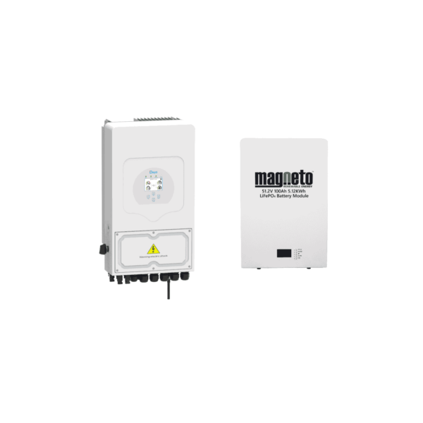 DEYE 5kW Hybrid Inverter 48V – Single Phase (Incl WiFi Module) and Magneto Lithium LifePo4 Wall Mount 5.1kWh Battery
